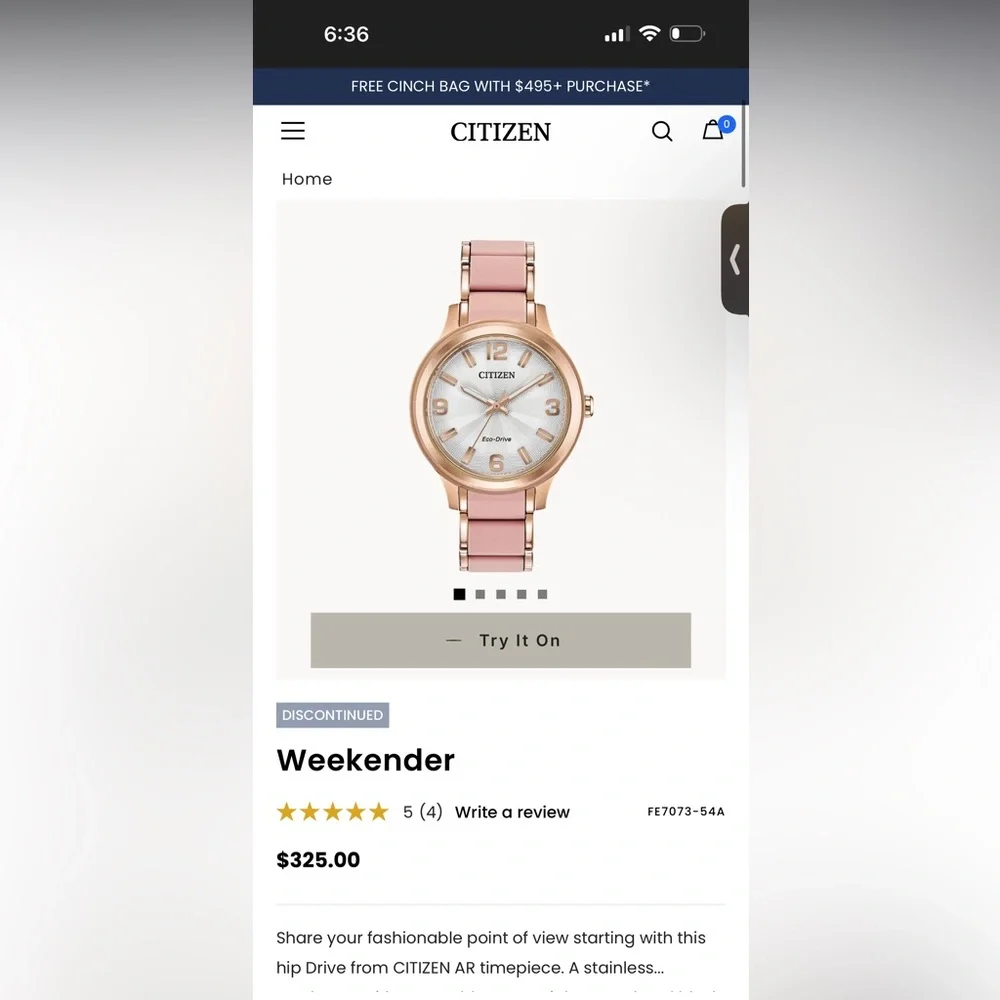 Citizen Women's Weekender Gold and Pink Watch, NWT - Discontinued